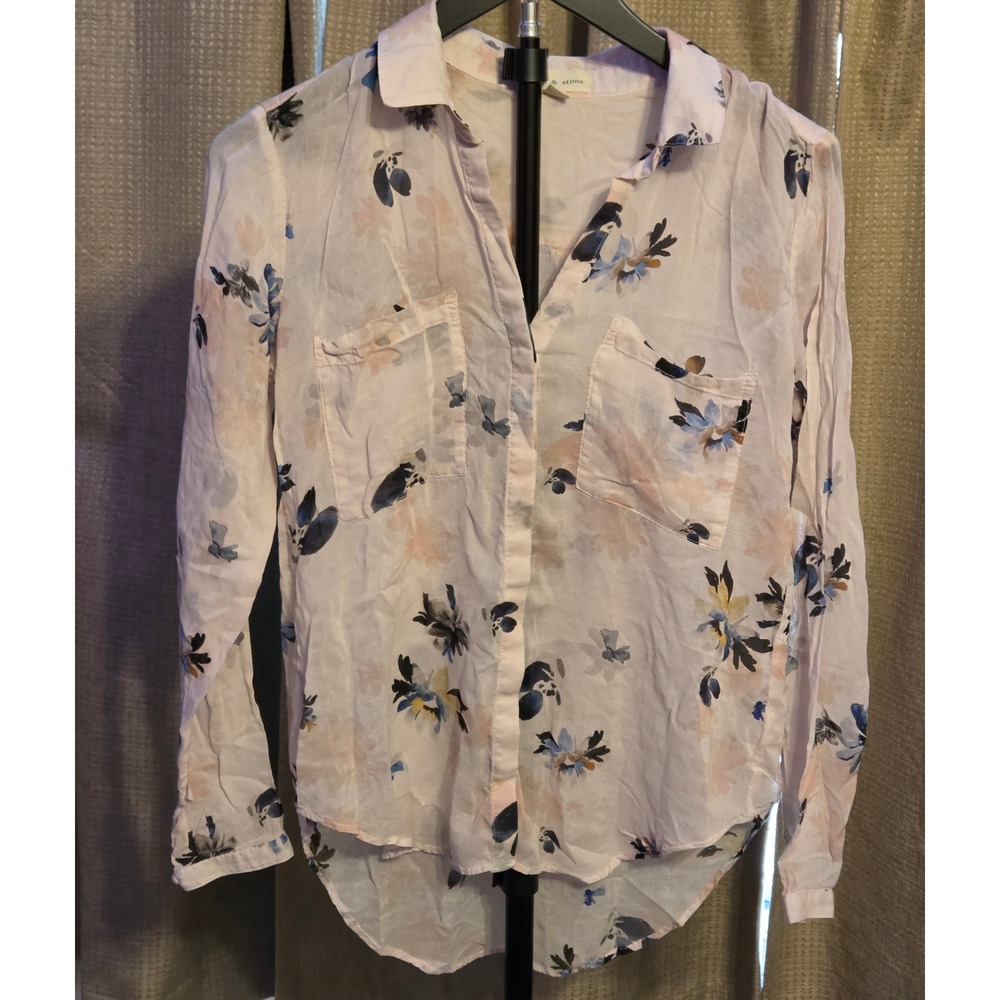 Cloth & Stone Floral Button Up Sheer Blouse‎ Women's Size XS Multicolor